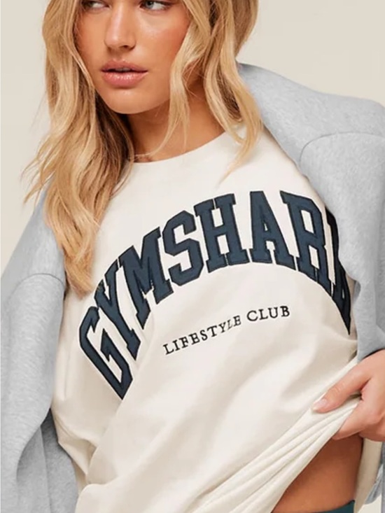Gymshark Tops - Gymshark Cream Crewneck Tee with Navy Logo